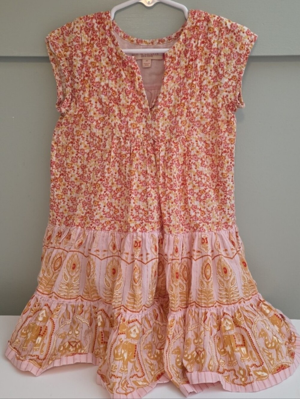 Pink Chicken 4 Years Or 4t Pink and Gold Floral Tiered Dress